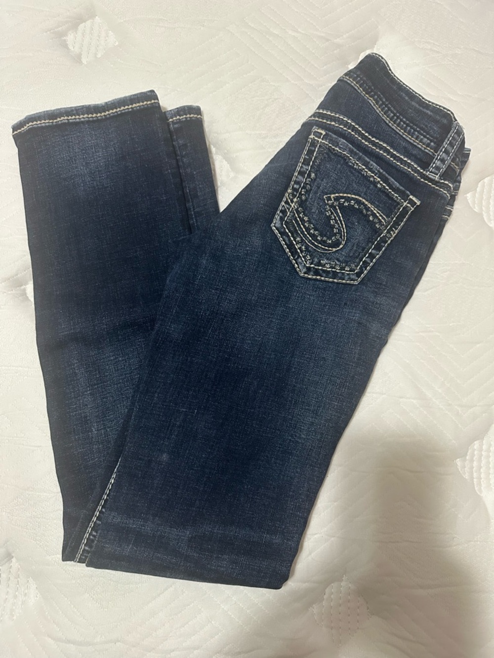 Silver Jeans Straight Leg Dark Blue Denim with Contrast Stitching